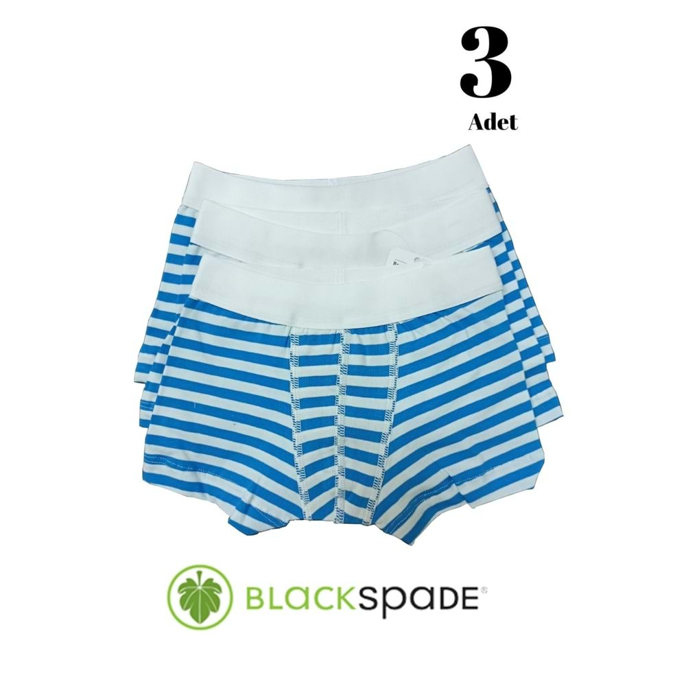 3 Adet Blackspade Kampanyalı Erkek Çocuk Çizgili Pamuk Boxer - Mavi - 11-12 YAŞ