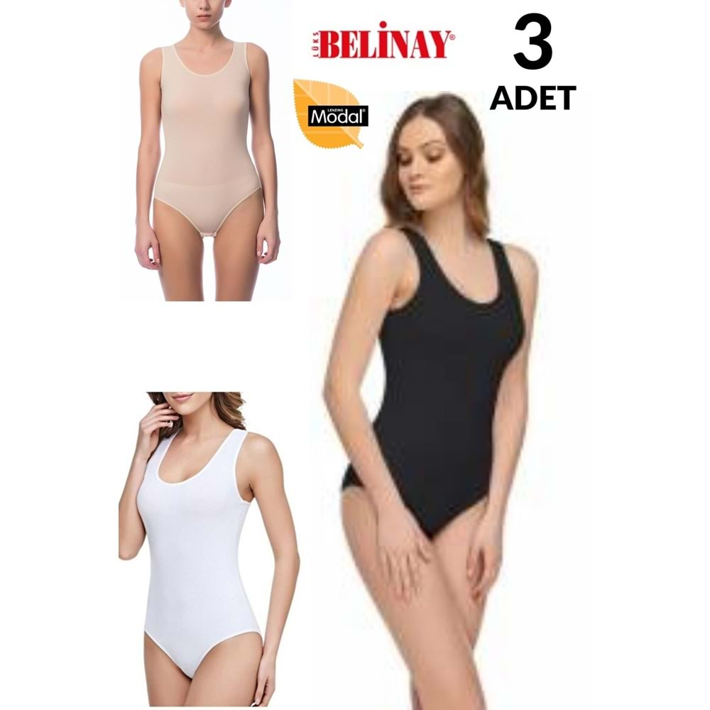 3 Adet Belinay Kalın Asklılı Çıtçıtlı Body Modal Yumuşak Bayan Atlet 0844 - Karışık - S