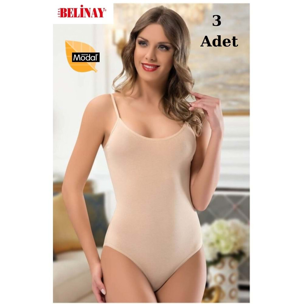 3 Adet Belinay İp Asklılı Çıtçıtlı Body Modal Yumuşak Bayan Atlet 0860 - Belinay - Ten - M