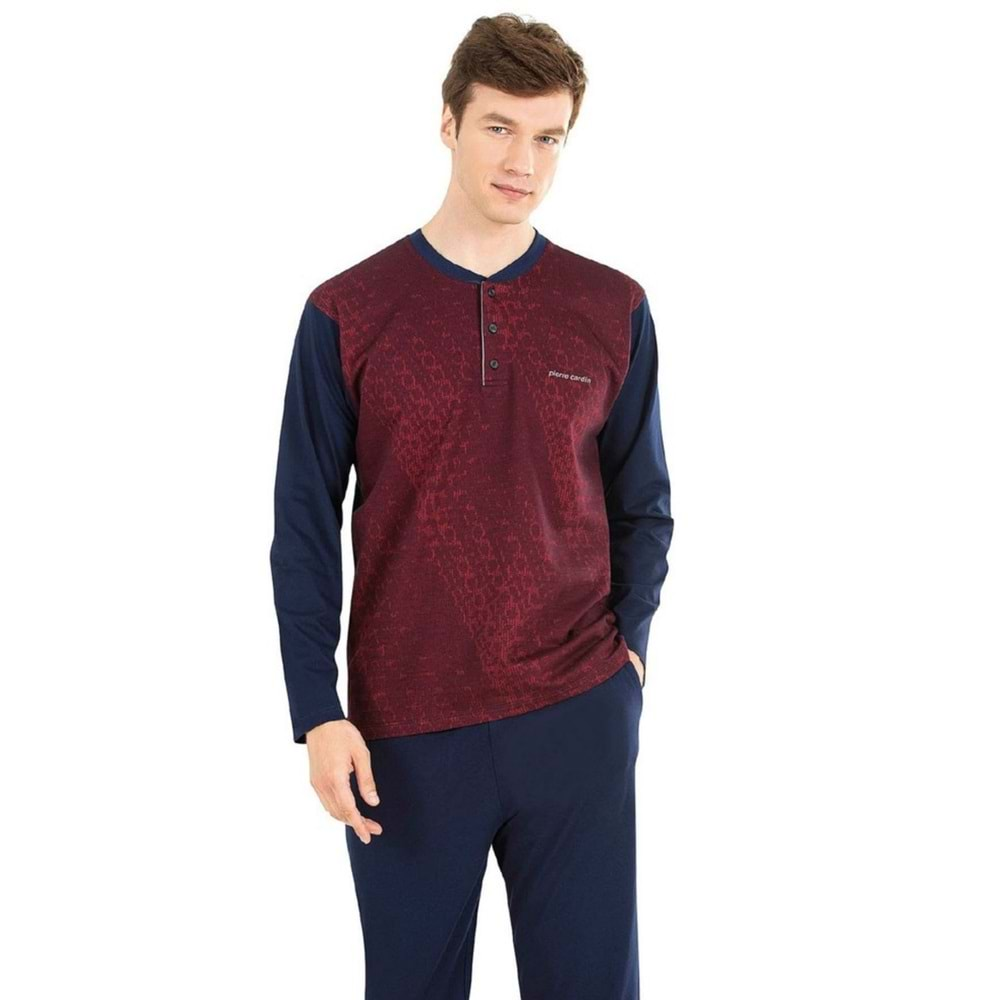 Pierre Cardin Erkek Uzun Kollu Pamuklu Jakarlı Pijama Takımı 6024 - Bordo - S