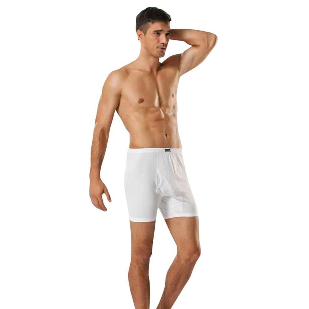 Tutku 0110 %100 Pamuk Penye Paçalı Külot Erkek Boxer - Beyaz - 4 XL