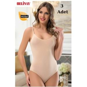 3 Adet Belinay İp Asklılı Çıtçıtlı Body Modal Yumuşak Bayan Atlet 0860 - Belinay - Ten - M