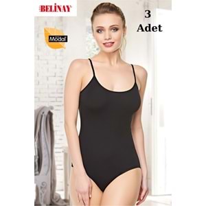 3 Adet Belinay İp Asklılı Çıtçıtlı Body Modal Yumuşak Bayan Atlet 0860 - Belinay - Siyah - M