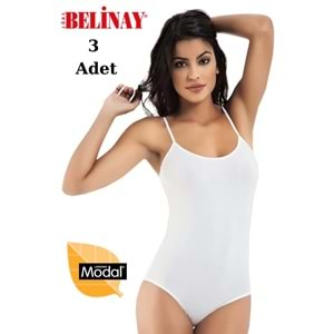 3 Adet Belinay İp Asklılı Çıtçıtlı Body Modal Yumuşak Bayan Atlet 0860 - Belinay - Beyaz - XL