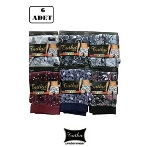 6 Adet Tutku 0119 Pamuklu Likralı Desenli Karışık Renk Erkek Boxer - Tutku - Boxer - Karışık Desen - M