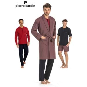 Pierre Cardin 5560 5li Penye Robdöşambr Çeyiz Damatlık Pijama Set - Pierre Cardin - 5 Li Damat Pijama Set - Bordo - S